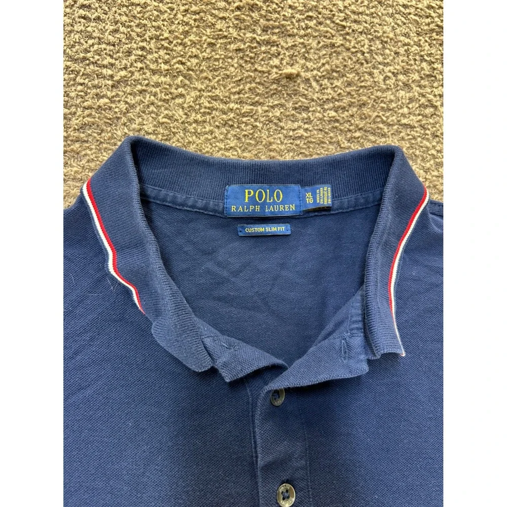 Polo Ralph Lauren Mens XL Navy Blue Tipped Custom Slim Fit Polo Shirt